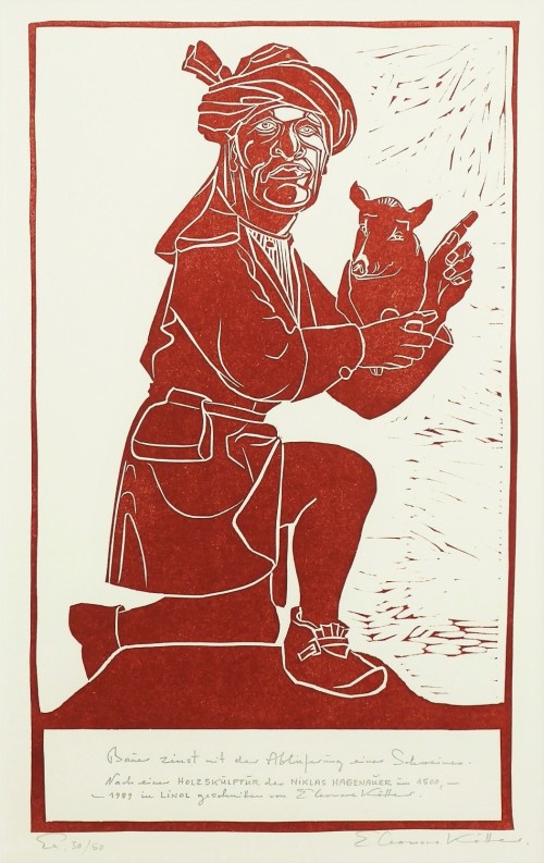 Bauer zinst mit der Ablieferung eines Schweines