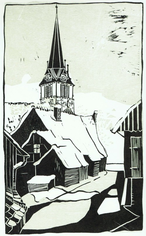 Aach, die Kirche hinter alten Häusern