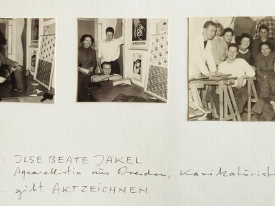 1955. Freie Kunstschule Stuttgart. Lehrerin Ilse Beate Jäkel. Rechtes Bild: in der Mitte Eleonore Kötter.