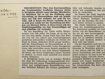 1973, November.  Bericht des Schwarzwälder Boten über die Ausstellung in Biethigheim.
