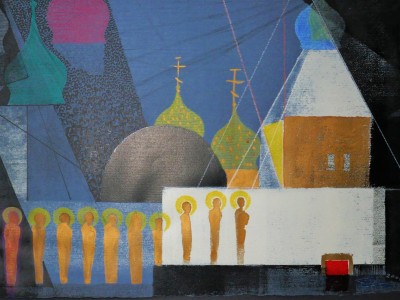2000, Russland, Mischtechnik: Kreide, Farbschicht, Gouache, Tusche. 48 cm x 66 cm. Enstanden nach der vierten Russlandreise.